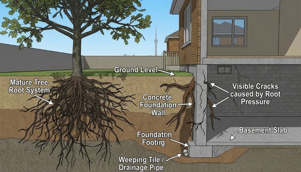 how tree roots can decrease property value by damaging the foundation.