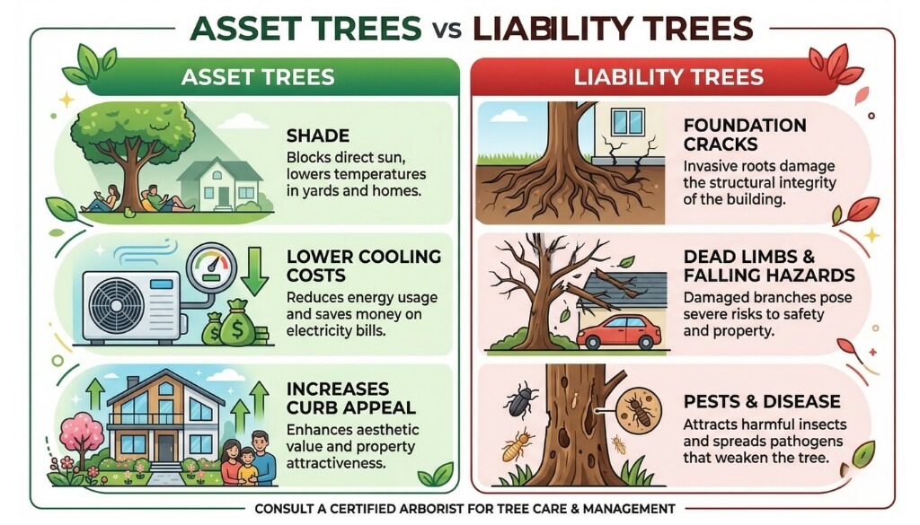 how different trees affect property value and safety.