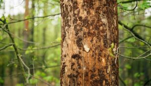 sunscald tree in a forest