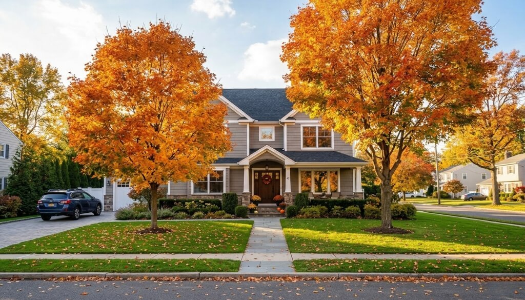 A luxury home showing how healthy mature trees increase property value.