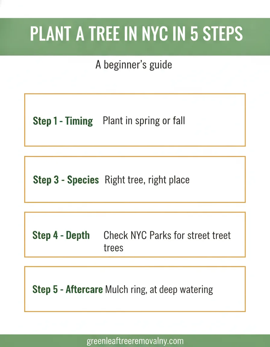 Five steps to plant a tree in NYC: time, species, rules and soil, depth, mulch and water