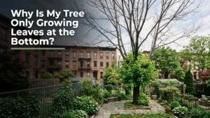 Why is my tree only growing leaves at the bottom, a maple with green only on the lower trunk and a bare top